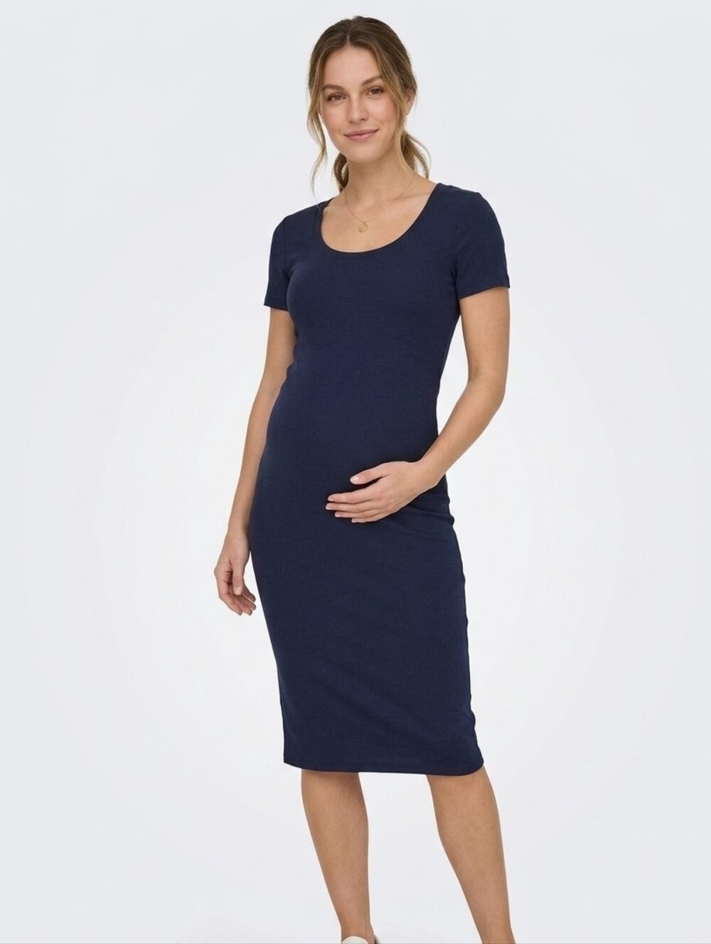 Storq Maternity On Repeat Short Sleeve Scoop Neck Midi T-Shirt Dress Navy Size S